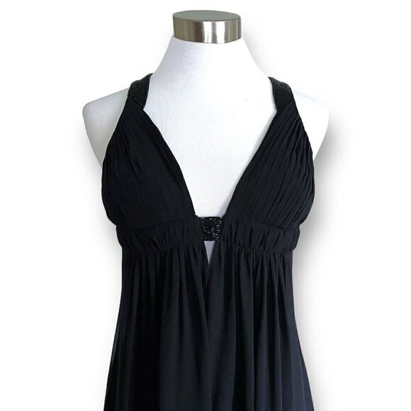 Y2k Vintage Cache Womens Dress Sz 4 Black Silk Beaded Open Back Cocktail LBD - Picture 6 of 15